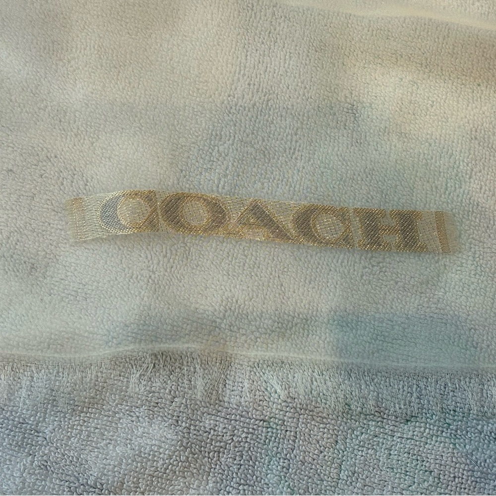 Coach Cream Scarf with Blue and Brown Accents - Picture 2 of 9